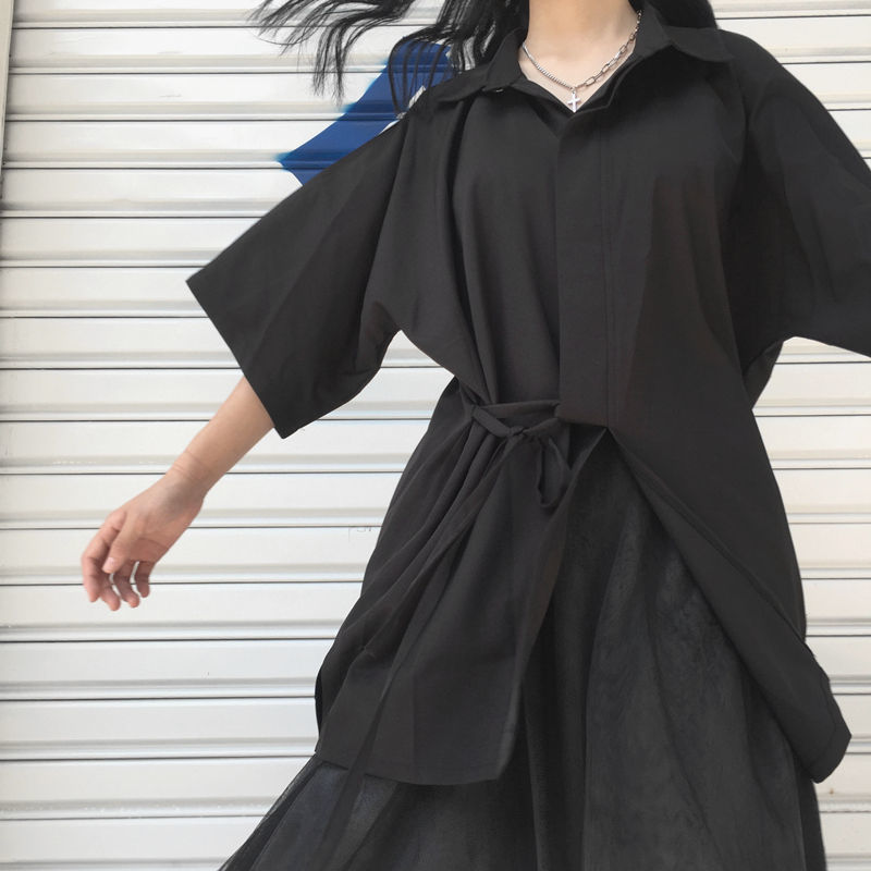 Lace-up Loose Half Sleeve Plus Size Women's Blouse