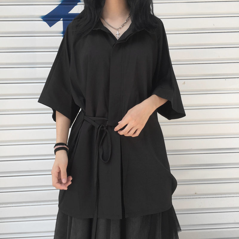 Lace-up Loose Half Sleeve Plus Size Women's Blouse