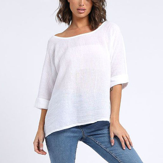 New Style Women's Blouse Plus Size Long-Sleeved Solid Color Casual T-Shirt