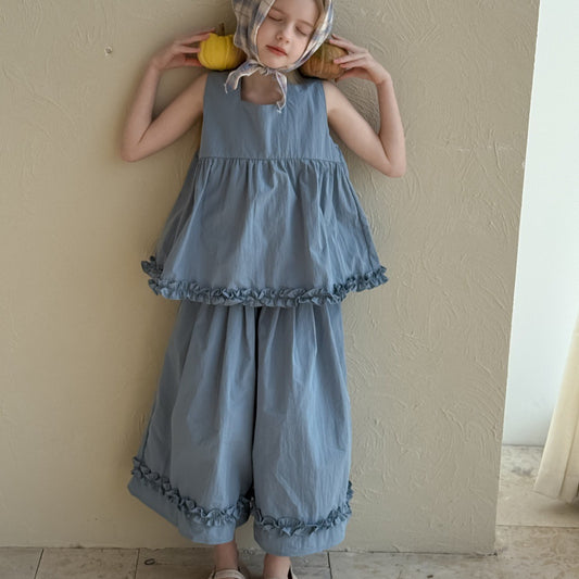 Girls' Summer Lace Cotton Two-piece Suit